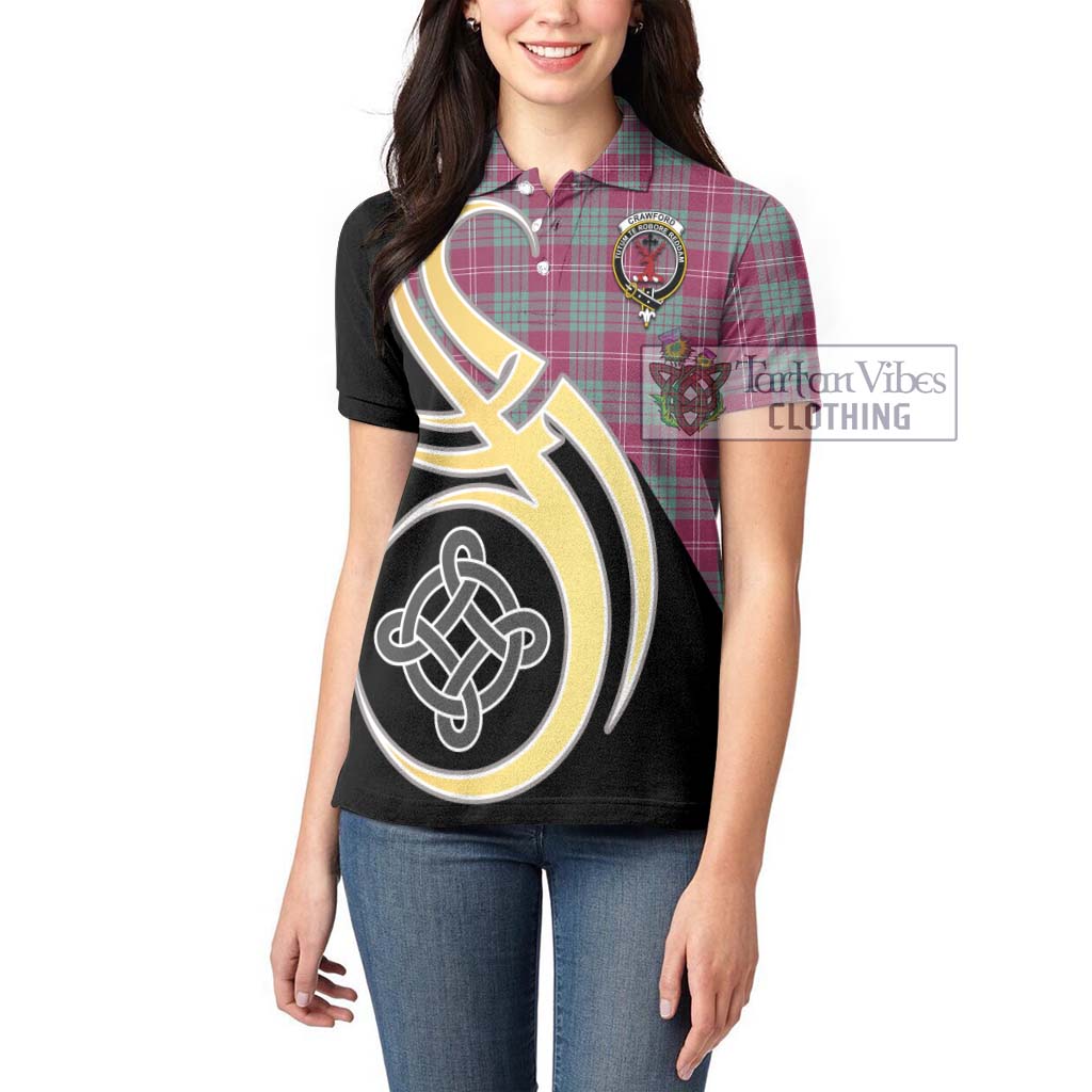 Tartan Vibes Clothing Crawford Ancient Tartan Women's Polo Shirt with Family Crest and Celtic Symbol Style