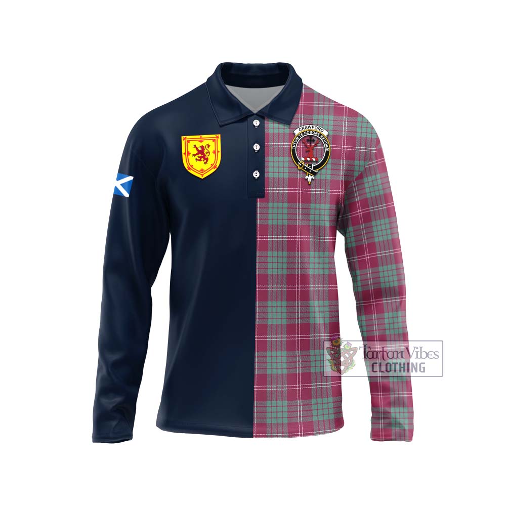 Tartan Vibes Clothing Crawford Ancient Tartan Long Sleeve Polo Shirt with Scottish Lion Royal Arm Half Style