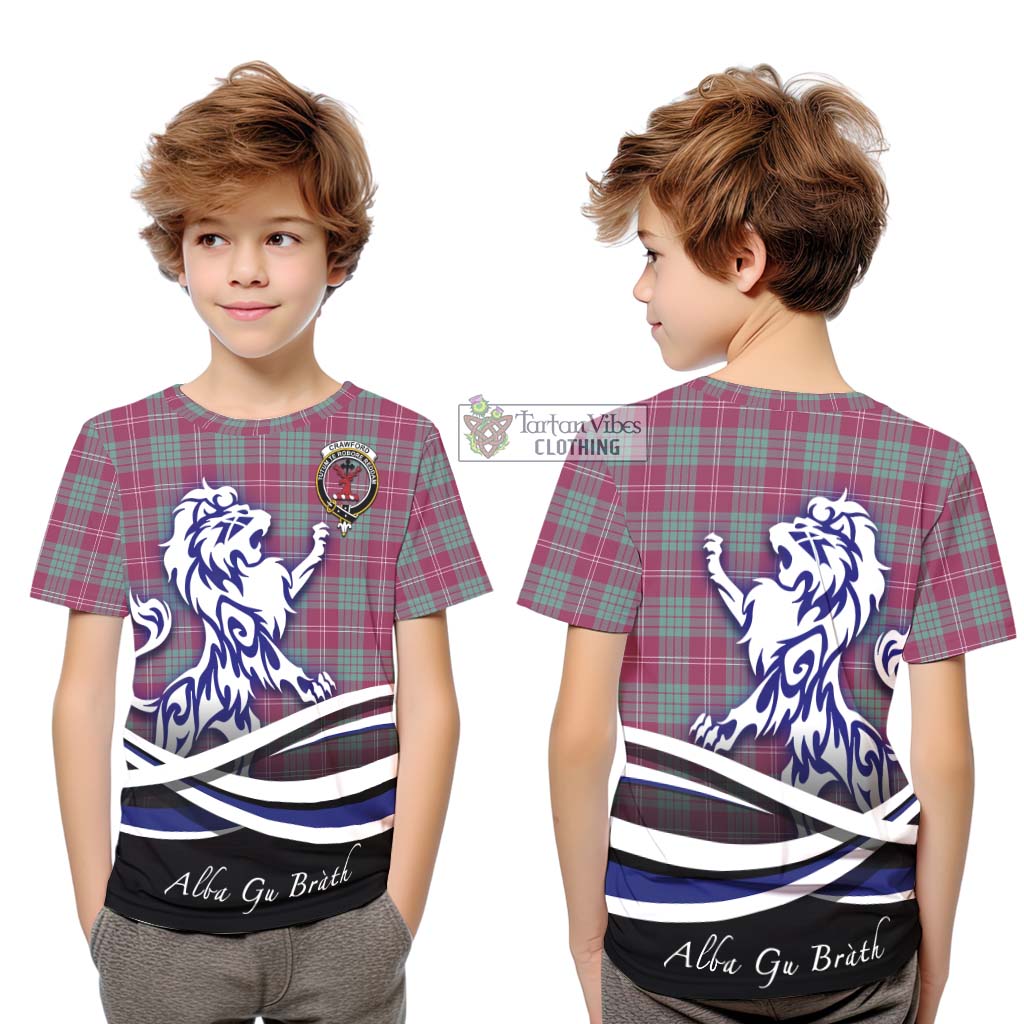 Tartan Vibes Clothing Crawford Ancient Tartan Kid T-Shirt with Alba Gu Brath Regal Lion Emblem