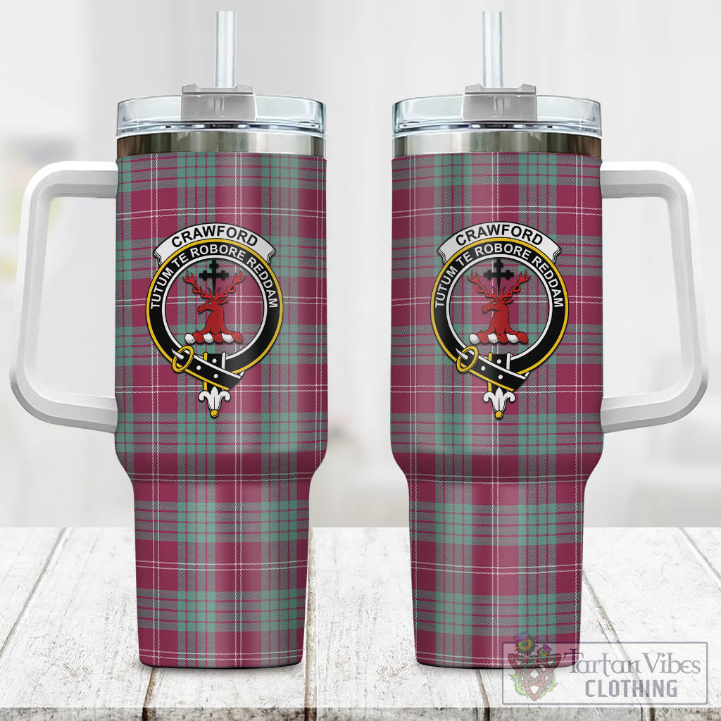 Tartan Vibes Clothing Crawford Ancient Tartan and Family Crest Tumbler with Handle