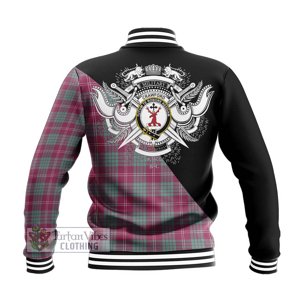 Tartan Vibes Clothing Crawford Ancient Tartan Baseball Jacket with Family Crest and Military Logo Style