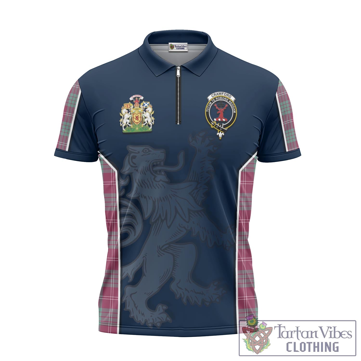 Tartan Vibes Clothing Crawford Ancient Tartan Zipper Polo Shirt with Family Crest and Lion Rampant Vibes Sport Style