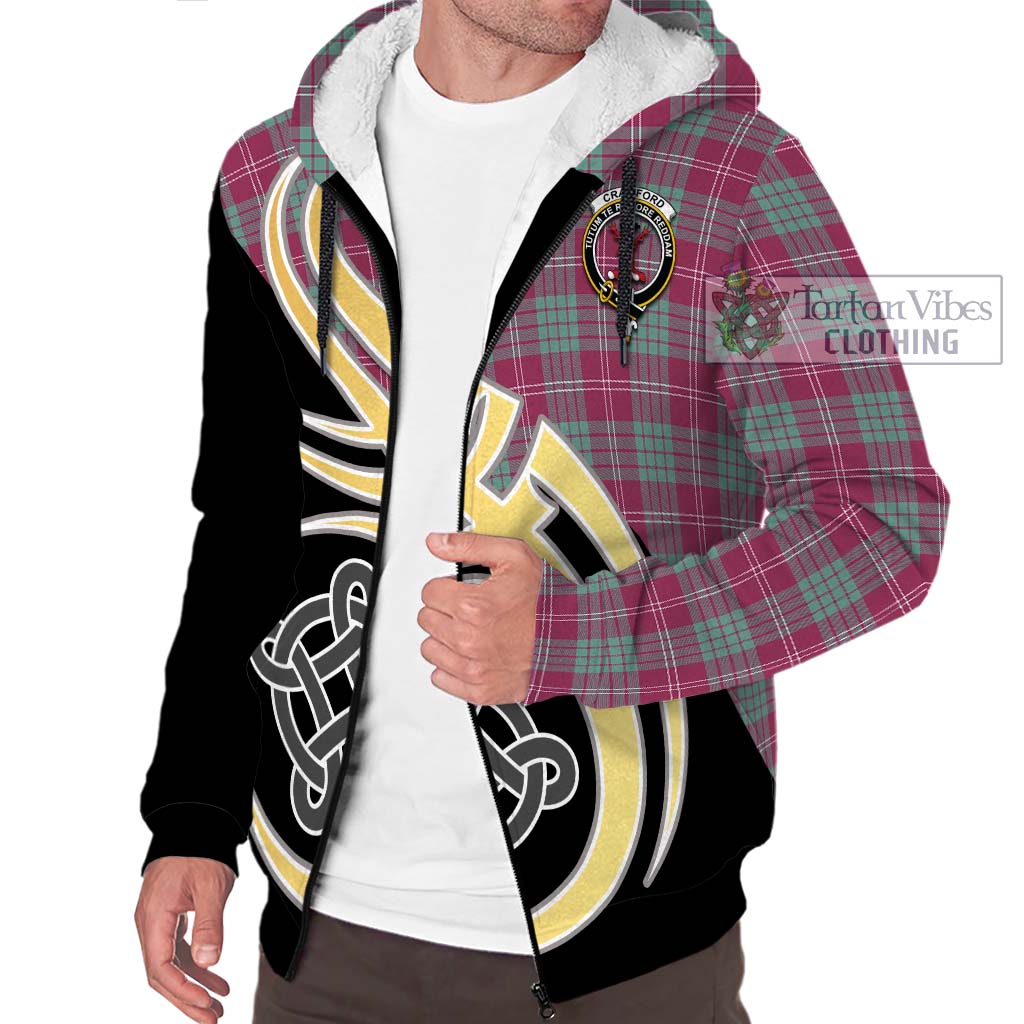 Tartan Vibes Clothing Crawford Ancient Tartan Sherpa Hoodie with Family Crest and Celtic Symbol Style