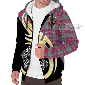 Crawford Ancient Tartan Sherpa Hoodie with Family Crest and Celtic Symbol Style