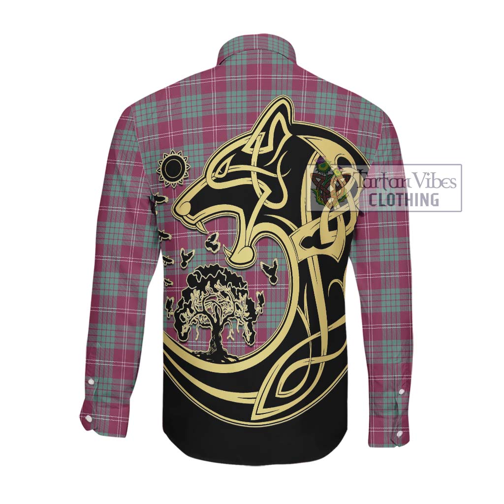 Tartan Vibes Clothing Crawford Ancient Tartan Long Sleeve Button Shirt with Family Crest Celtic Wolf Style