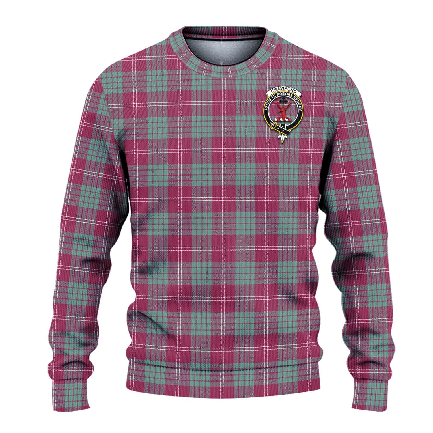 Crawford Ancient Tartan Knitted Sweater with Family Crest - Tartanvibesclothing