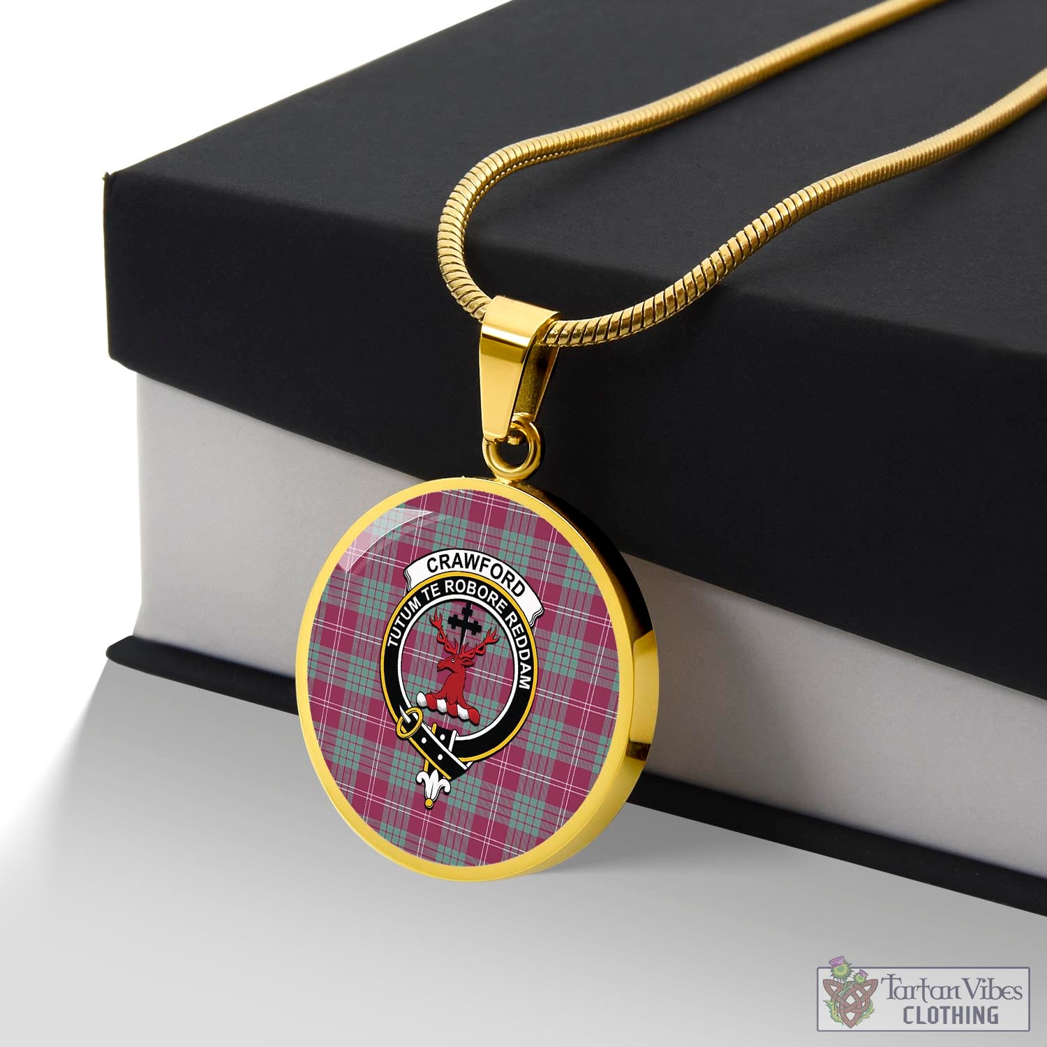 Tartan Vibes Clothing Crawford Ancient Tartan Circle Necklace with Family Crest