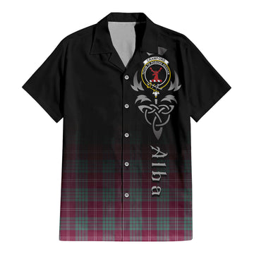 Crawford Ancient Tartan Short Sleeve Button Up Shirt Featuring Alba Gu Brath Family Crest Celtic Inspired