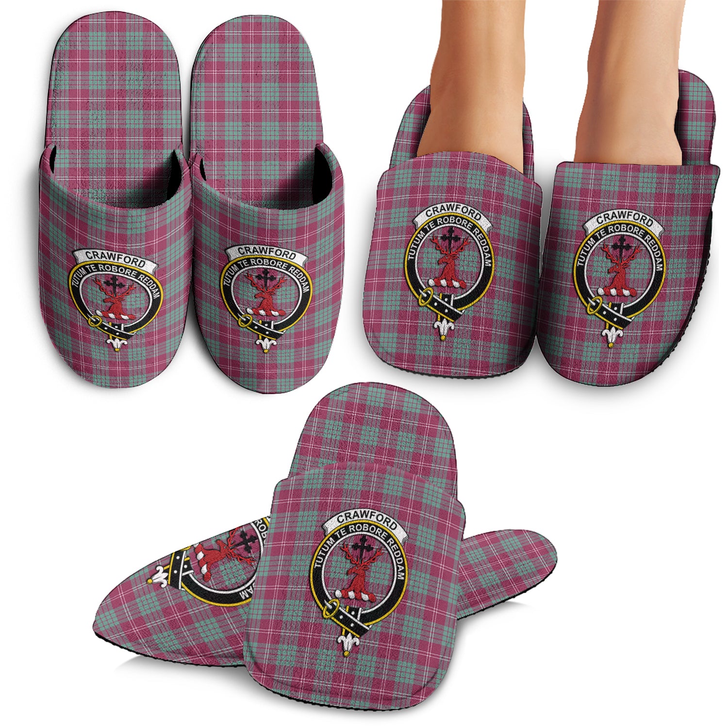 Crawford Ancient Tartan Home Slippers with Family Crest - Tartanvibesclothing