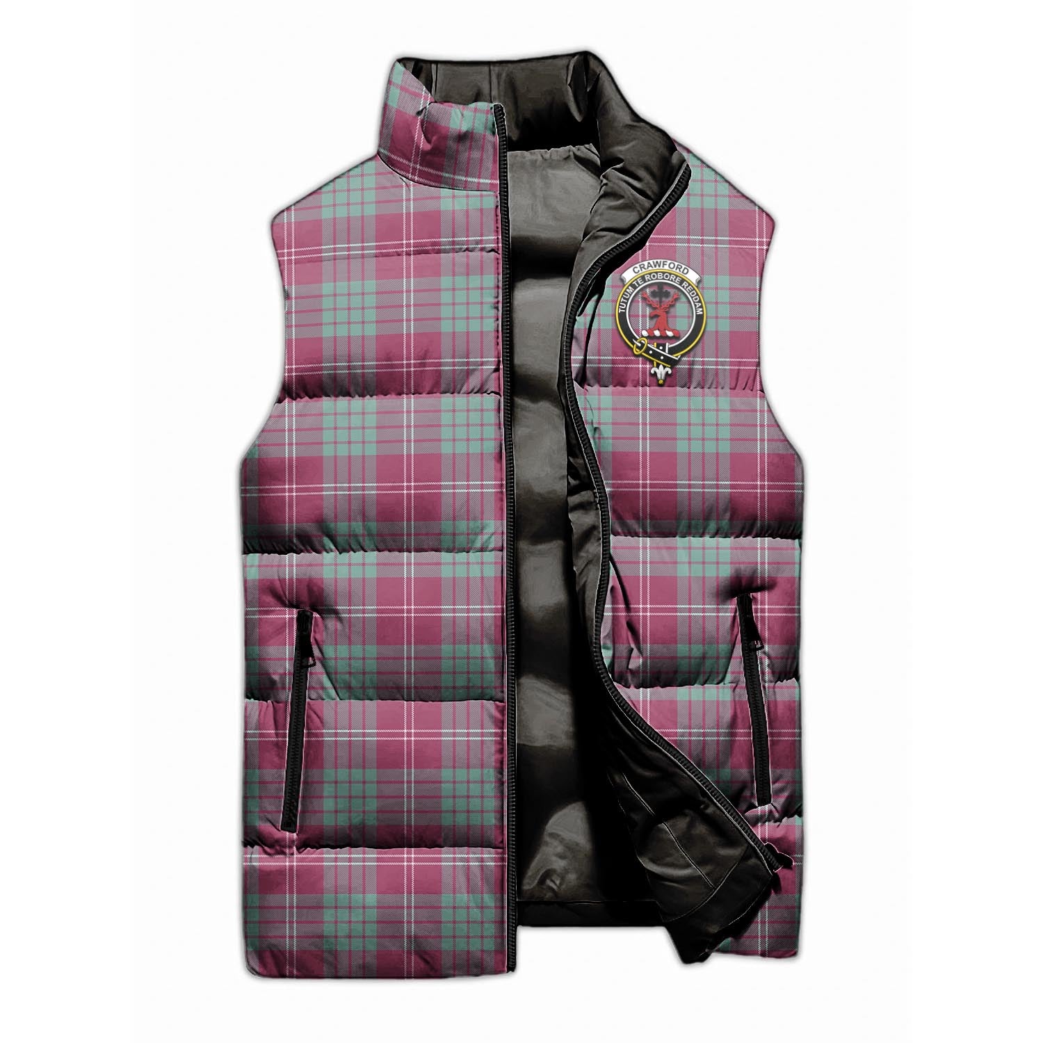 Crawford Ancient Tartan Sleeveless Puffer Jacket with Family Crest - Tartanvibesclothing