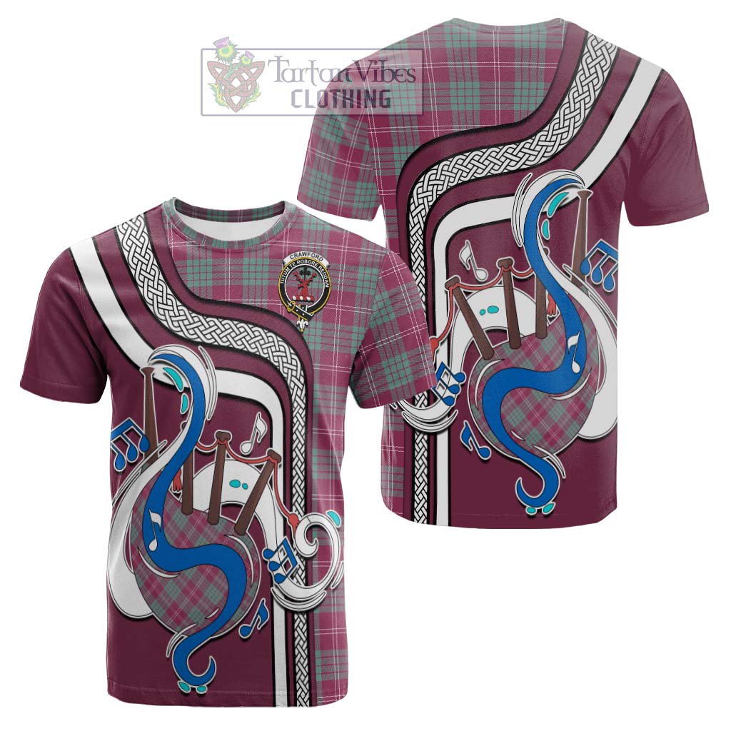 Tartan Vibes Clothing Crawford Ancient Tartan Cotton T-shirt with Epic Bagpipe Style