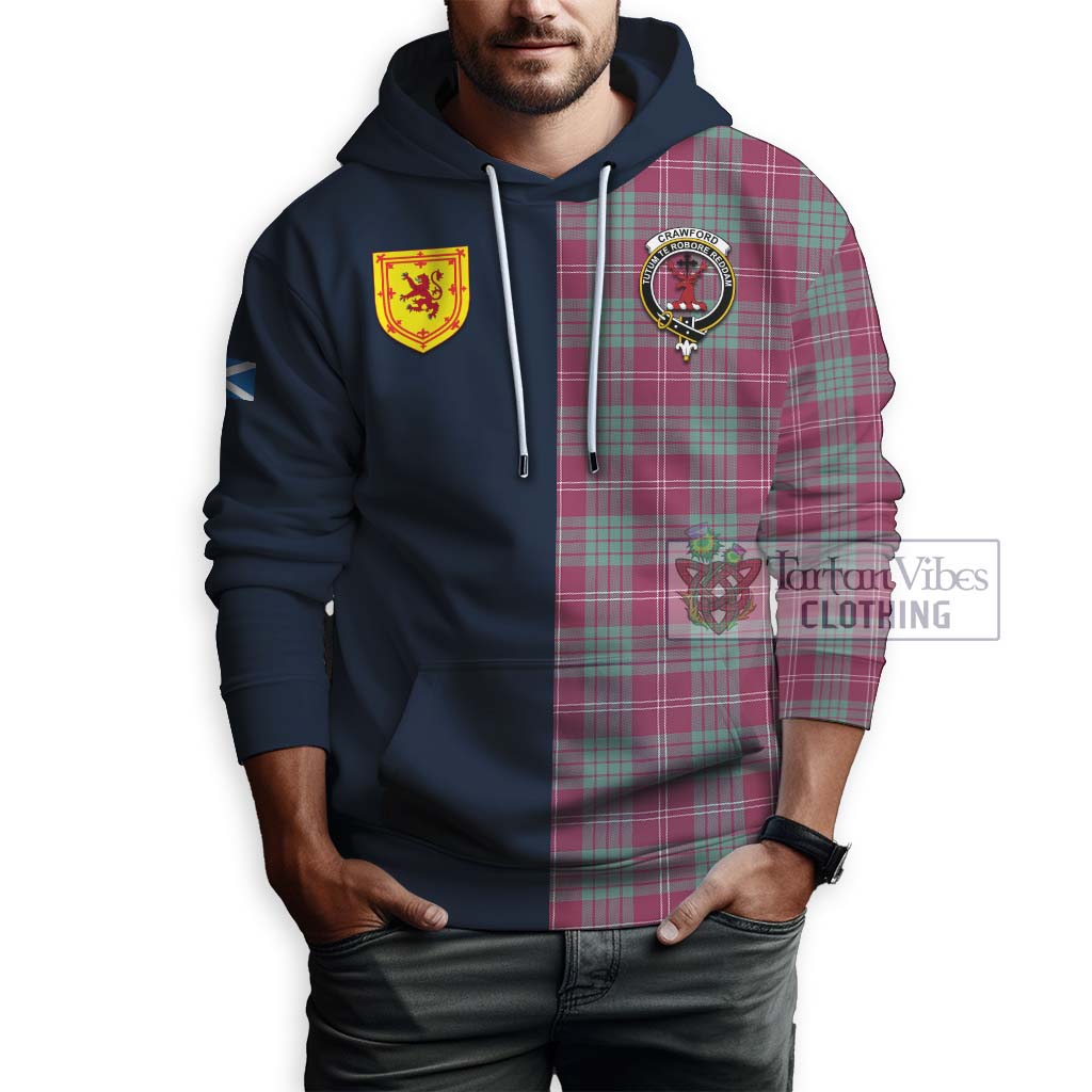 Tartan Vibes Clothing Crawford Ancient Tartan Hoodie with Scottish Lion Royal Arm Half Style