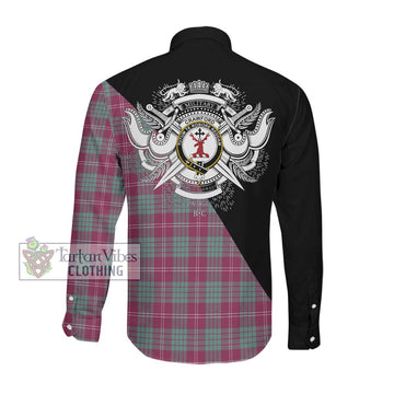 Crawford Ancient Tartan Long Sleeve Button Shirt with Family Crest and Military Logo Style