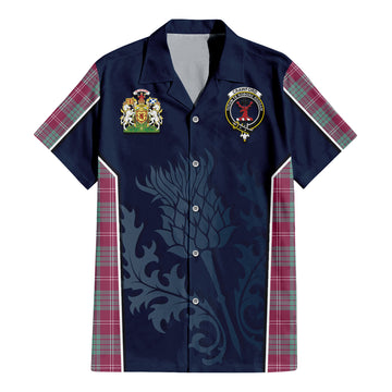 Crawford Ancient Tartan Short Sleeve Button Up Shirt with Family Crest and Scottish Thistle Vibes Sport Style