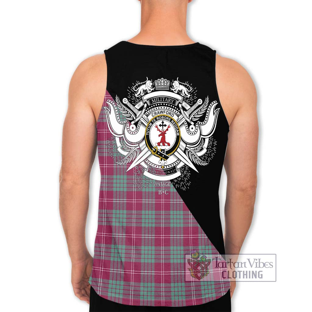 Tartan Vibes Clothing Crawford Ancient Tartan Men's Tank Top with Family Crest and Military Logo Style