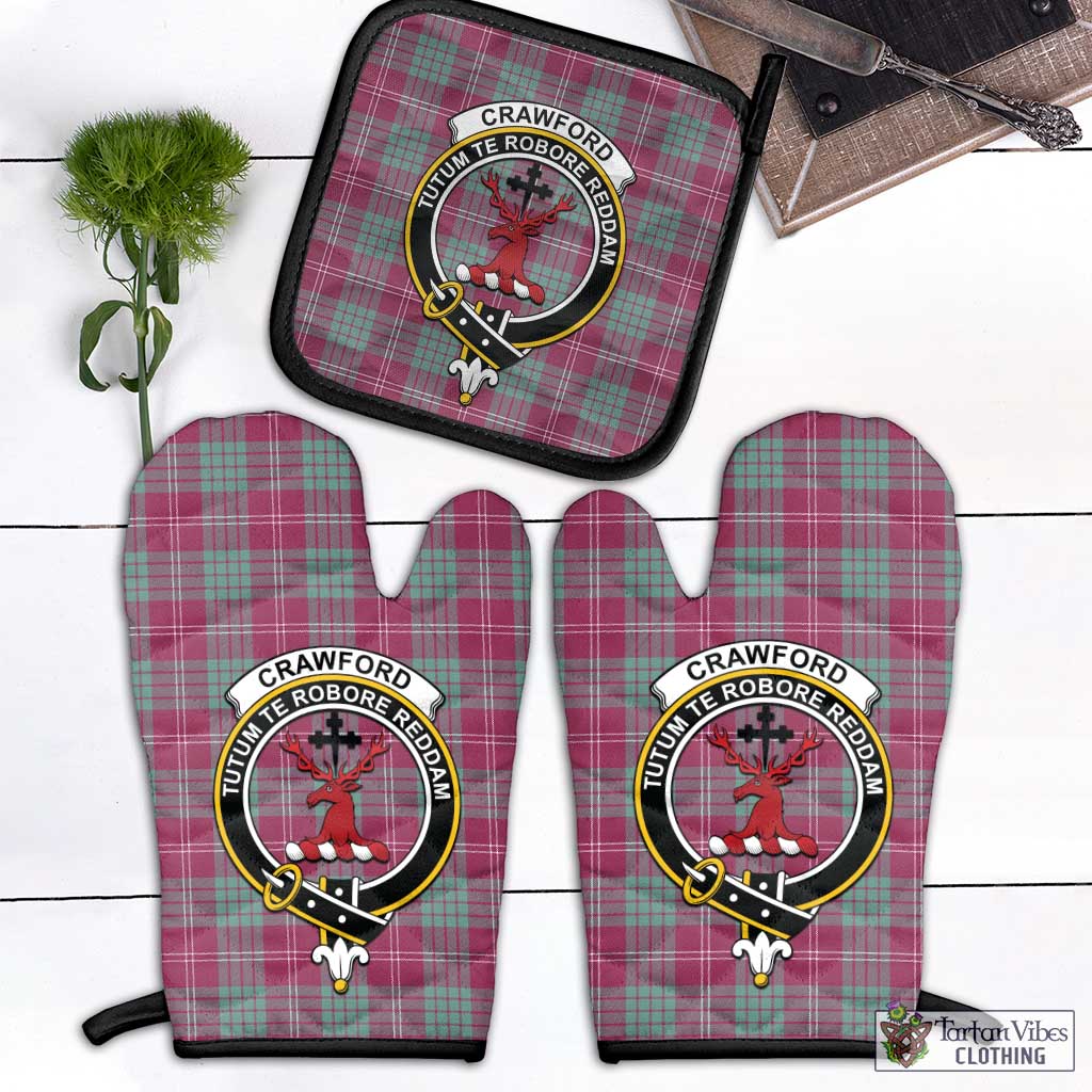 Tartan Vibes Clothing Crawford Ancient Tartan Combo Oven Mitt & Pot-Holder with Family Crest