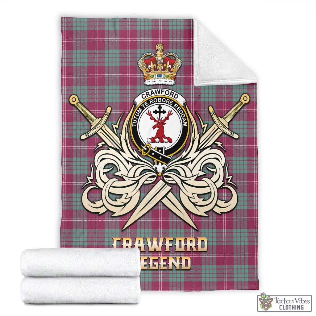 Tartan Vibes Clothing Crawford Ancient Tartan Blanket with Clan Crest and the Golden Sword of Courageous Legacy