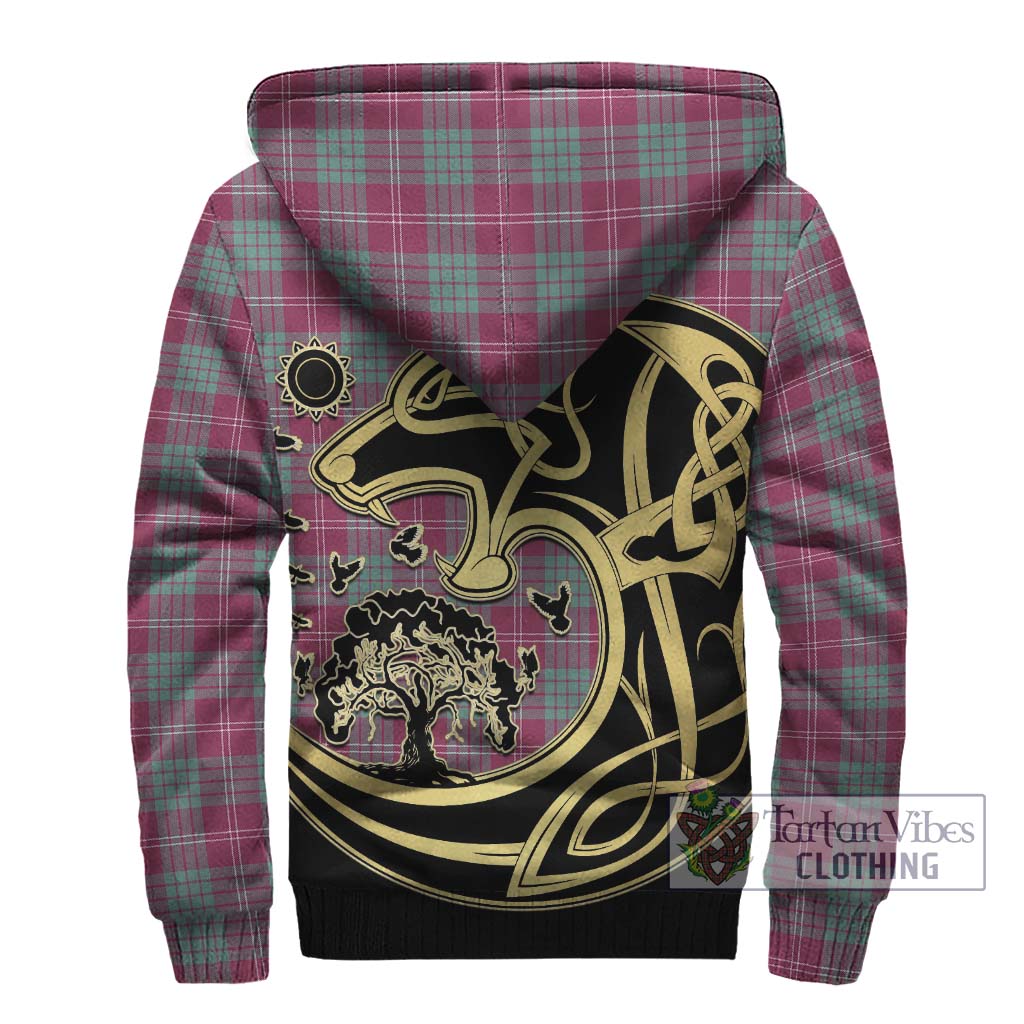 Tartan Vibes Clothing Crawford Ancient Tartan Sherpa Hoodie with Family Crest Celtic Wolf Style