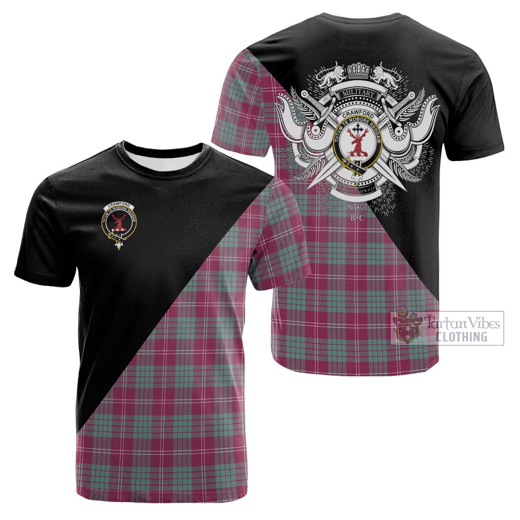 Tartan Vibes Clothing Crawford Ancient Tartan Cotton T-shirt with Family Crest and Military Logo Style