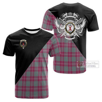 Crawford Ancient Tartan Cotton T-shirt with Family Crest and Military Logo Style