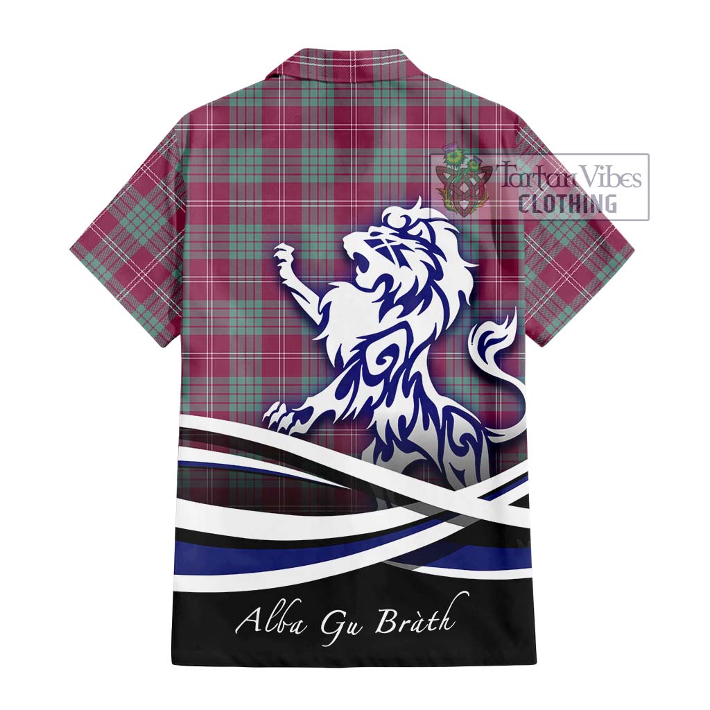 Tartan Vibes Clothing Crawford Ancient Tartan Short Sleeve Button Shirt with Alba Gu Brath Regal Lion Emblem