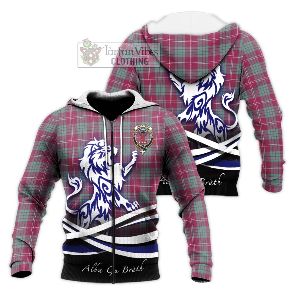 Tartan Vibes Clothing Crawford Ancient Tartan Knitted Hoodie with Alba Gu Brath Regal Lion Emblem