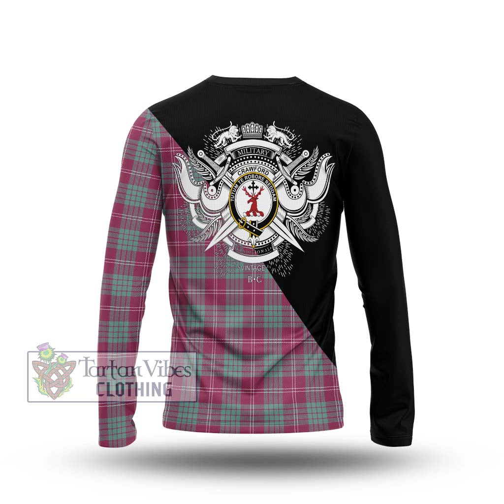 Tartan Vibes Clothing Crawford Ancient Tartan Long Sleeve T-Shirt with Family Crest and Military Logo Style