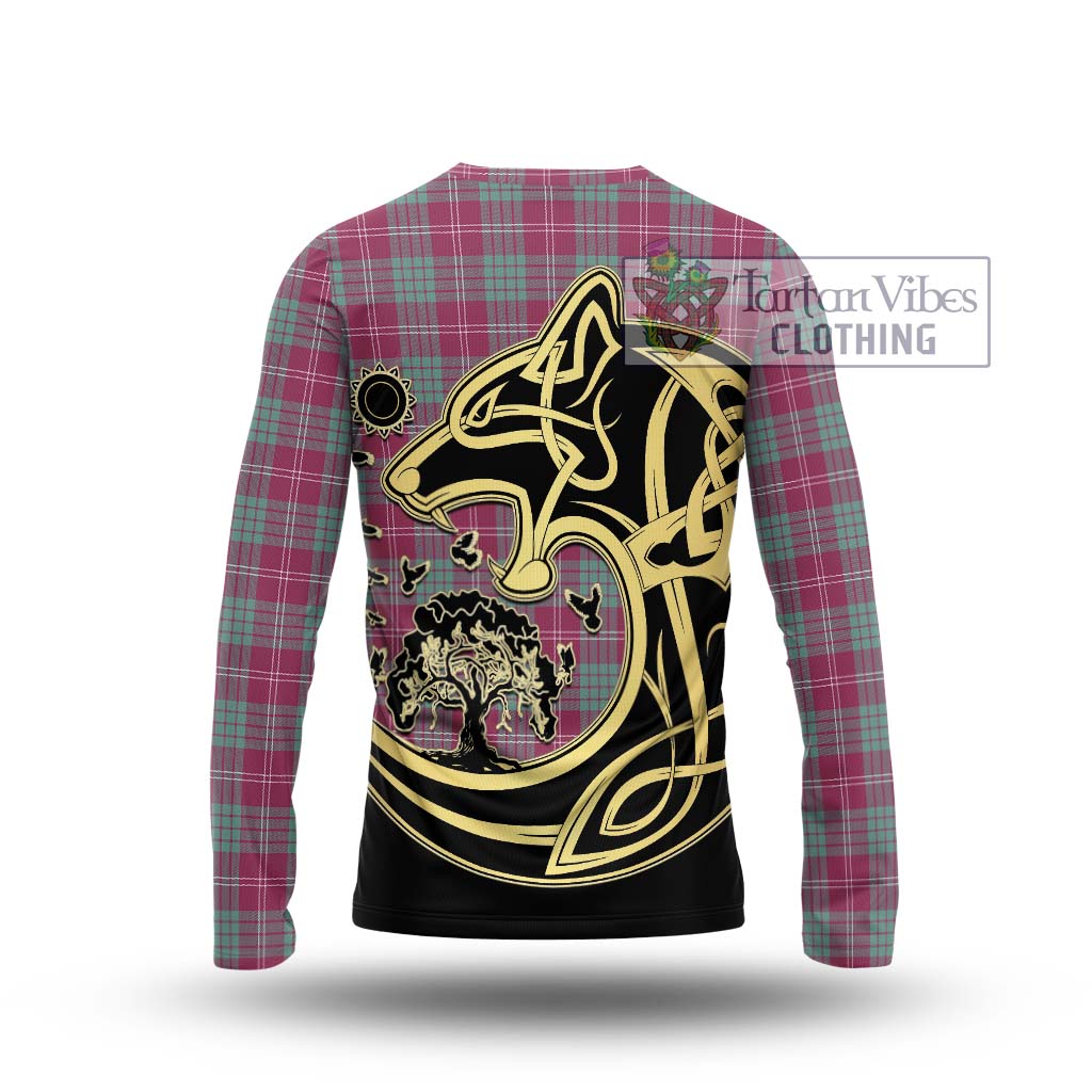 Tartan Vibes Clothing Crawford Ancient Tartan Long Sleeve T-Shirt with Family Crest Celtic Wolf Style