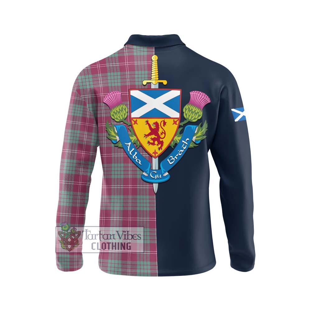 Tartan Vibes Clothing Crawford Ancient Tartan Long Sleeve Polo Shirt with Scottish Lion Royal Arm Half Style