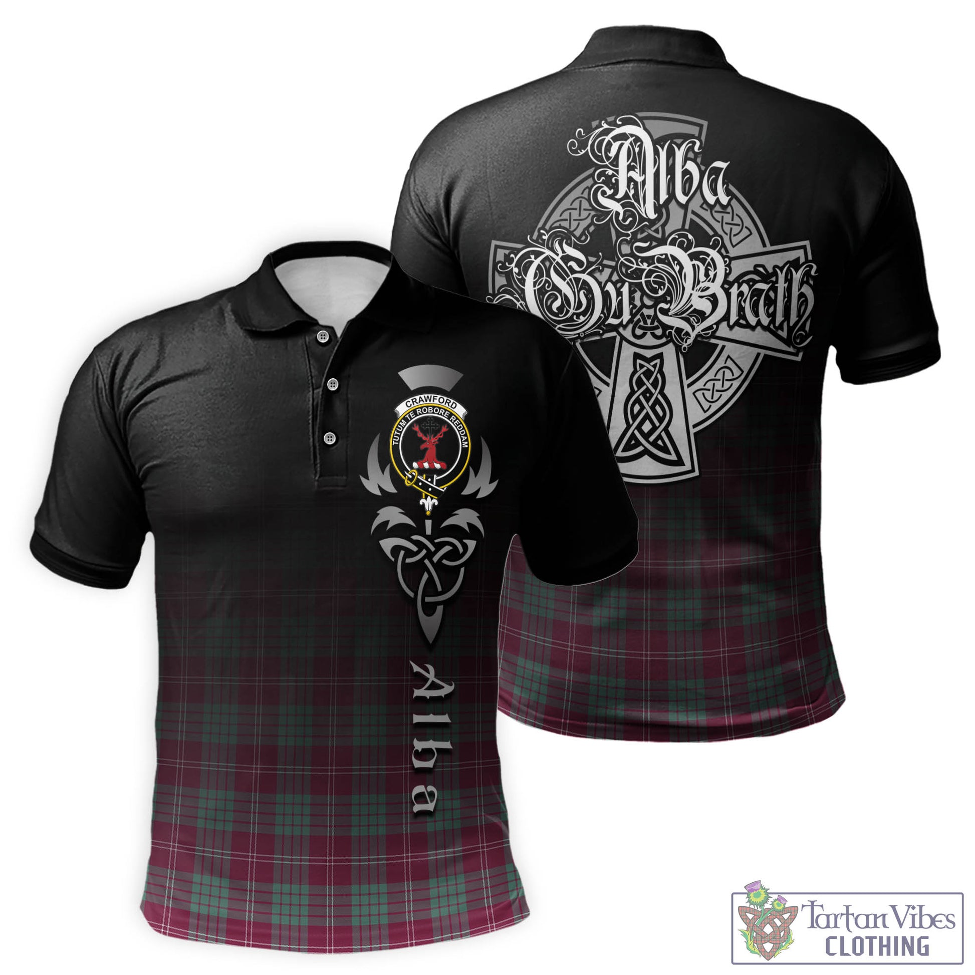 Tartan Vibes Clothing Crawford Ancient Tartan Polo Shirt Featuring Alba Gu Brath Family Crest Celtic Inspired