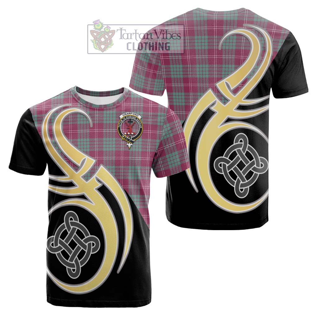 Tartan Vibes Clothing Crawford Ancient Tartan Cotton T-shirt with Family Crest and Celtic Symbol Style