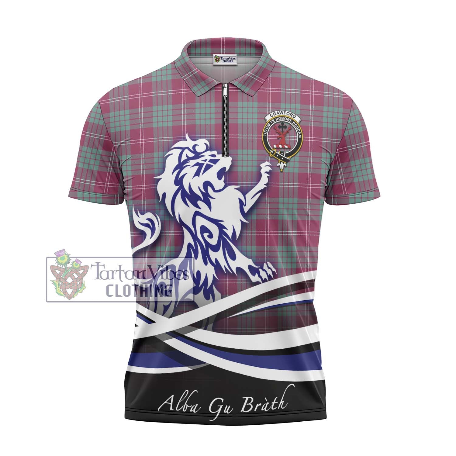 Tartan Vibes Clothing Crawford Ancient Tartan Zipper Polo Shirt with Alba Gu Brath Regal Lion Emblem