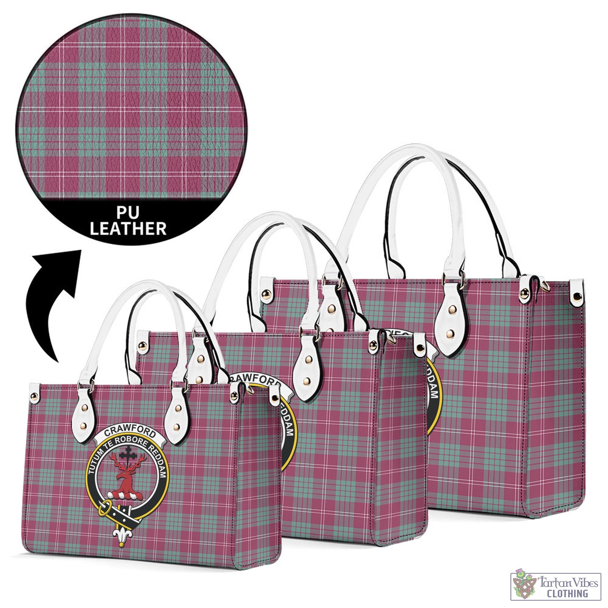 Tartan Vibes Clothing Crawford Ancient Tartan Luxury Leather Handbags with Family Crest