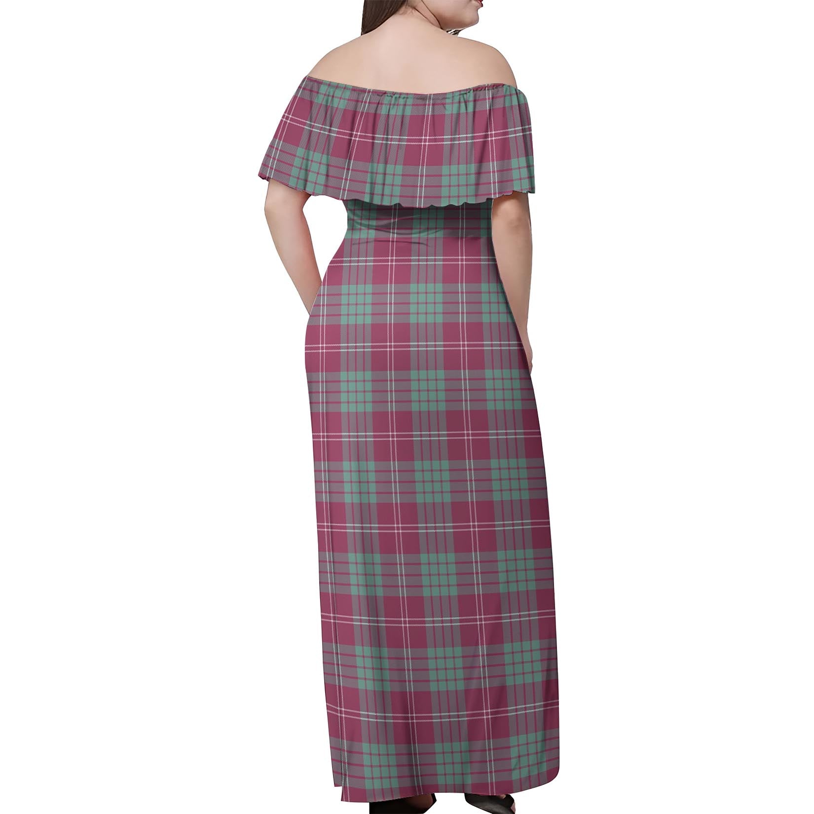 Crawford Ancient Tartan Off Shoulder Long Dress - Tartanvibesclothing