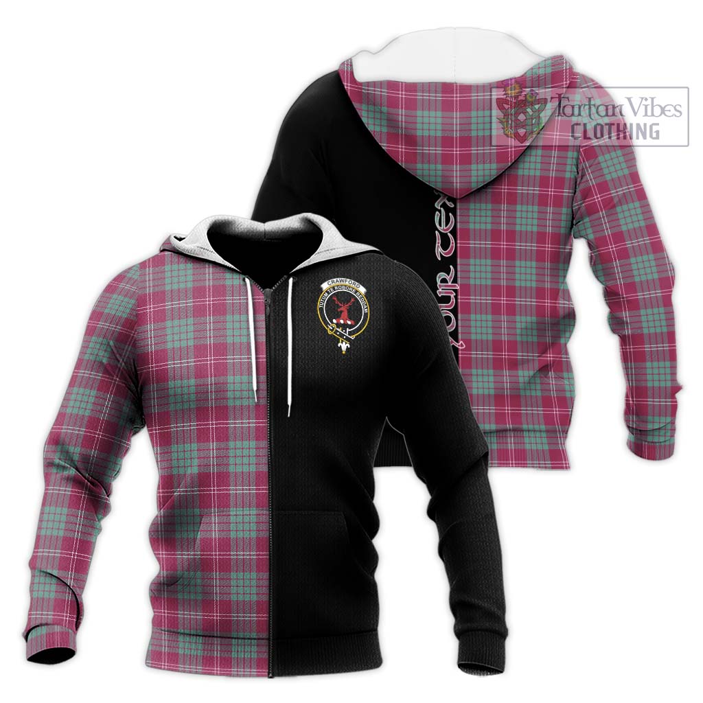 Tartan Vibes Clothing Crawford Ancient Tartan Knitted Hoodie with Family Crest and Half Of Me Style