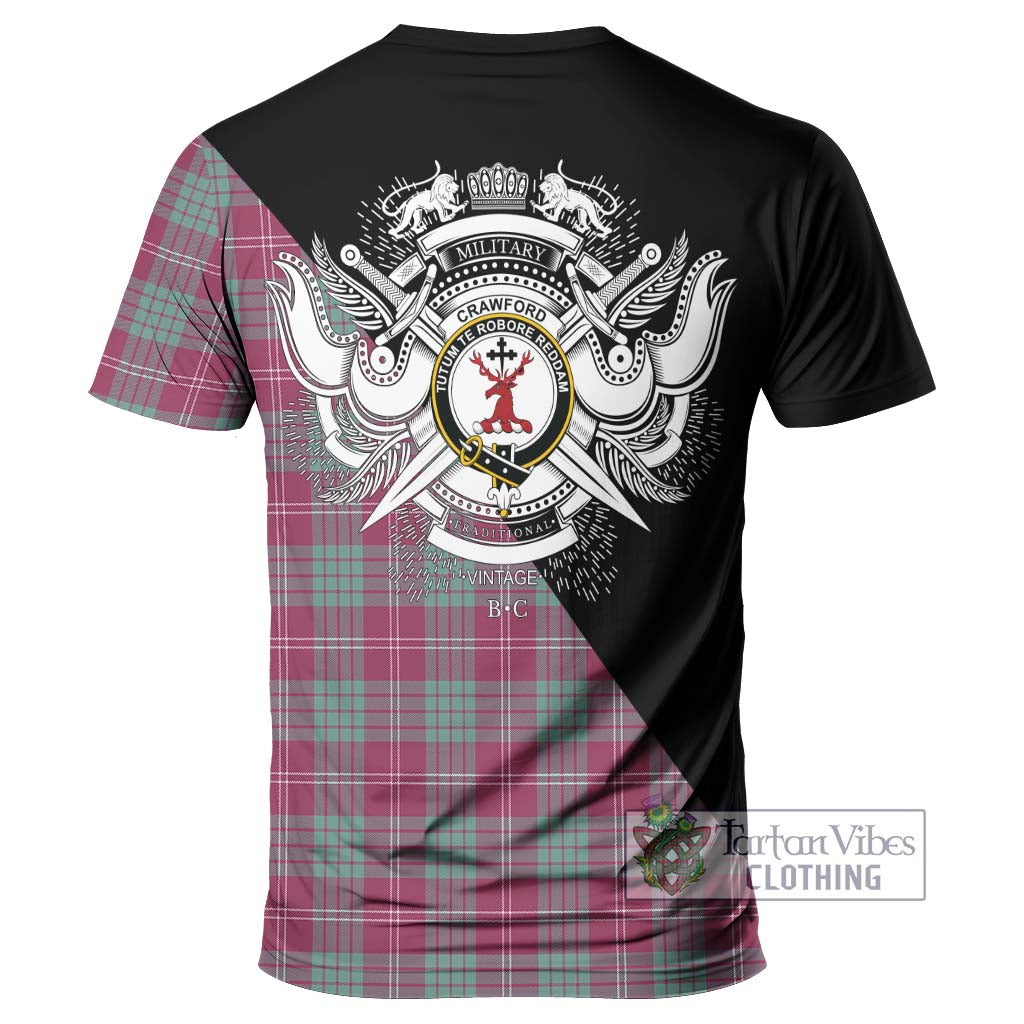 Tartan Vibes Clothing Crawford Ancient Tartan T-Shirt with Family Crest and Military Logo Style