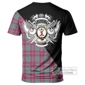 Crawford Ancient Tartan T-Shirt with Family Crest and Military Logo Style