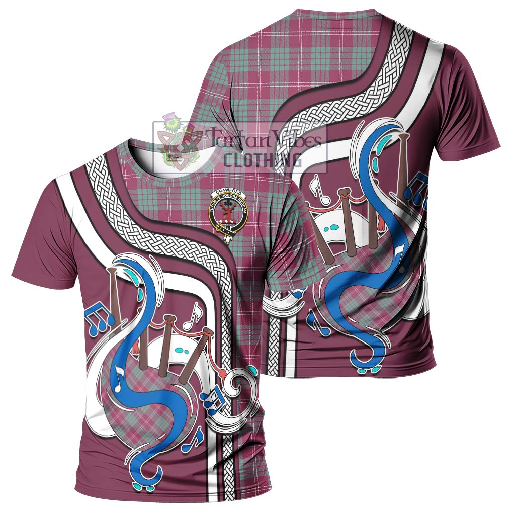 Tartan Vibes Clothing Crawford Ancient Tartan T-Shirt with Epic Bagpipe Style