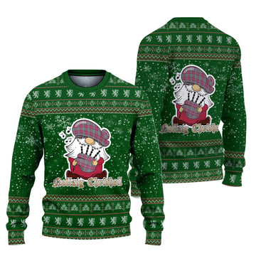 Crawford Ancient Clan Christmas Family Knitted Sweater with Funny Gnome Playing Bagpipes