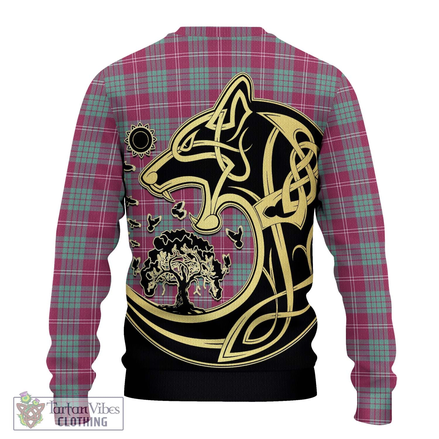 Tartan Vibes Clothing Crawford Ancient Tartan Knitted Sweater with Family Crest Celtic Wolf Style