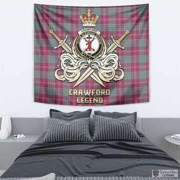 Crawford Ancient Tartan Tapestry with Clan Crest and the Golden Sword of Courageous Legacy