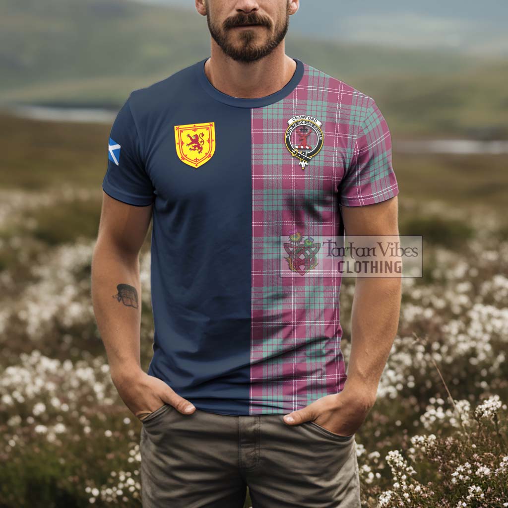 Tartan Vibes Clothing Crawford Ancient Tartan T-Shirt Alba with Scottish Lion Royal Arm Half Style