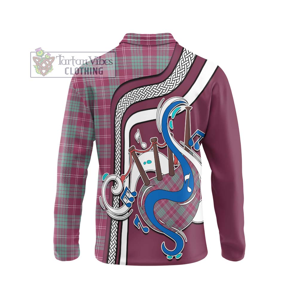 Tartan Vibes Clothing Crawford Ancient Tartan Long Sleeve Polo Shirt with Epic Bagpipe Style