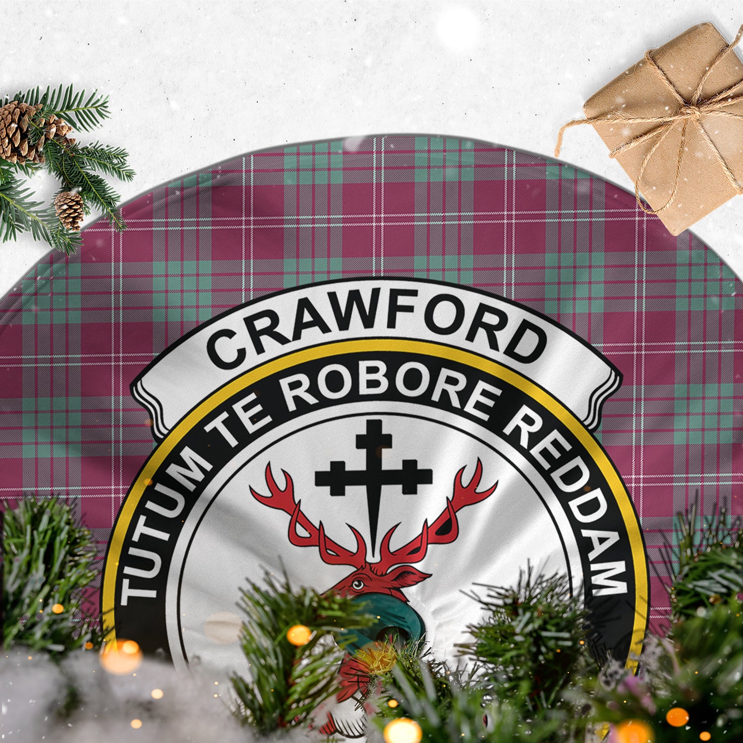 Crawford Ancient Tartan Christmas Tree Skirt with Family Crest - Tartanvibesclothing