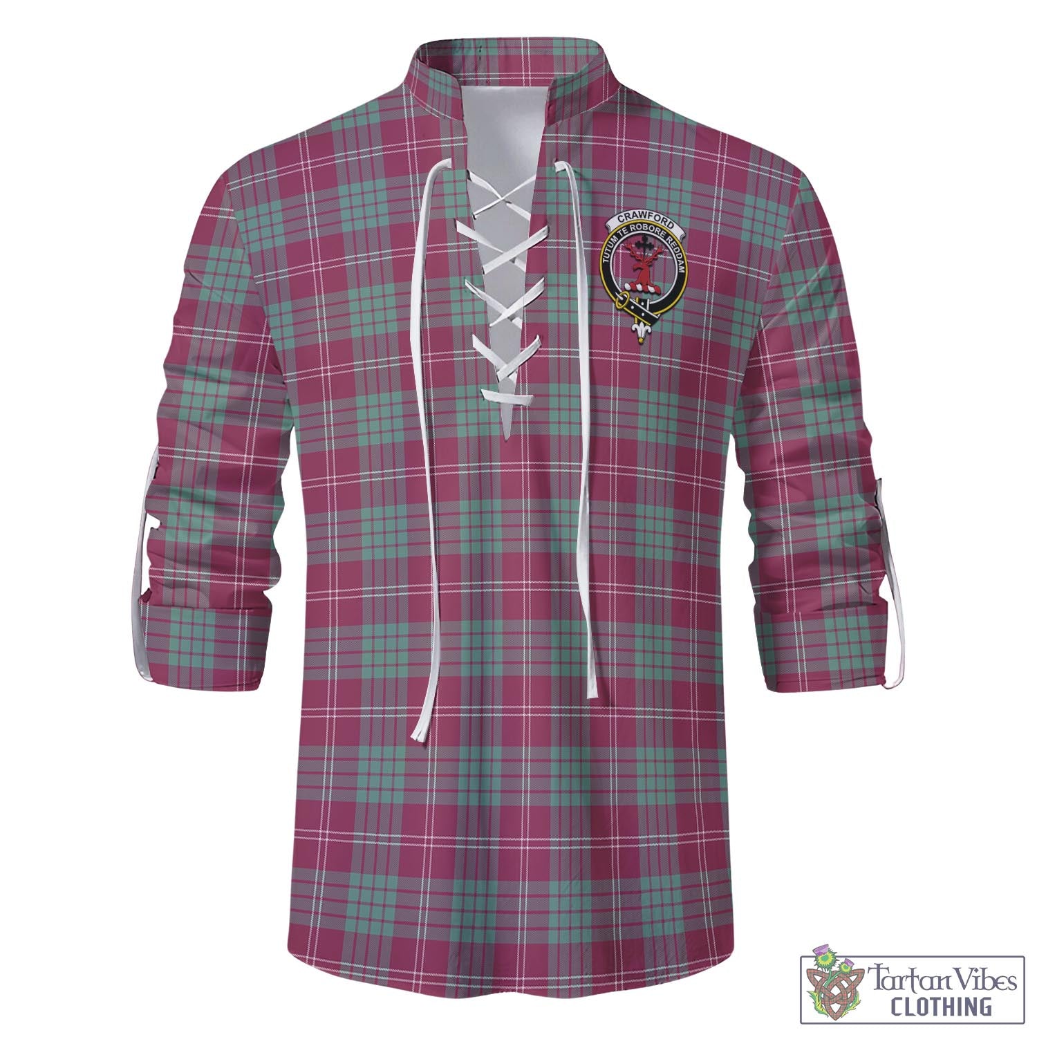 Tartan Vibes Clothing Crawford Ancient Tartan Men's Scottish Traditional Jacobite Ghillie Kilt Shirt with Family Crest