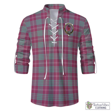 Crawford Ancient Tartan Men's Scottish Traditional Jacobite Ghillie Kilt Shirt with Family Crest