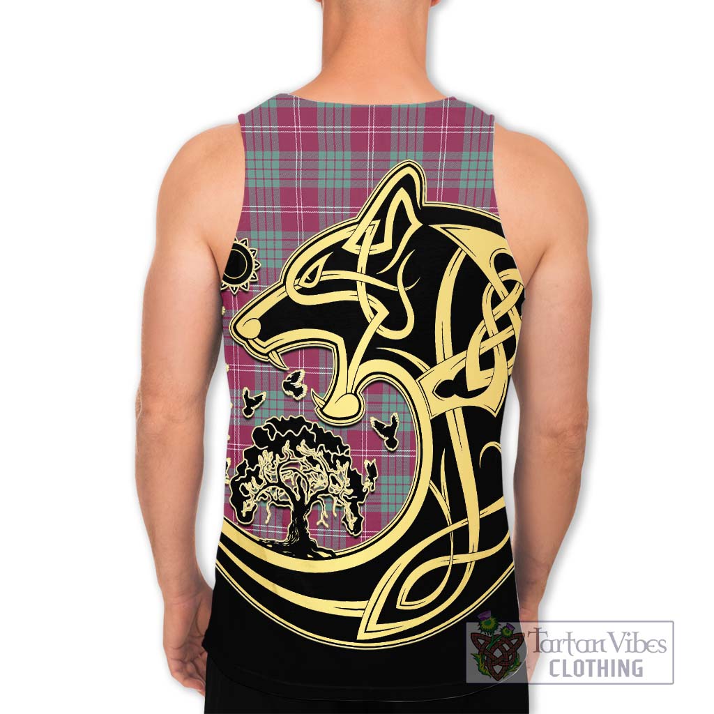 Tartan Vibes Clothing Crawford Ancient Tartan Men's Tank Top with Family Crest Celtic Wolf Style