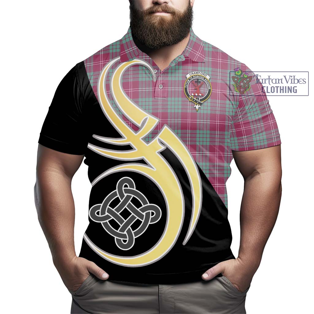 Tartan Vibes Clothing Crawford Ancient Tartan Polo Shirt with Family Crest and Celtic Symbol Style