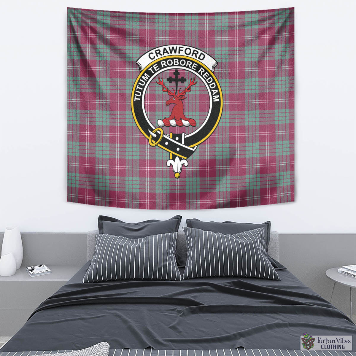 Tartan Vibes Clothing Crawford Ancient Tartan Tapestry Wall Hanging and Home Decor for Room with Family Crest