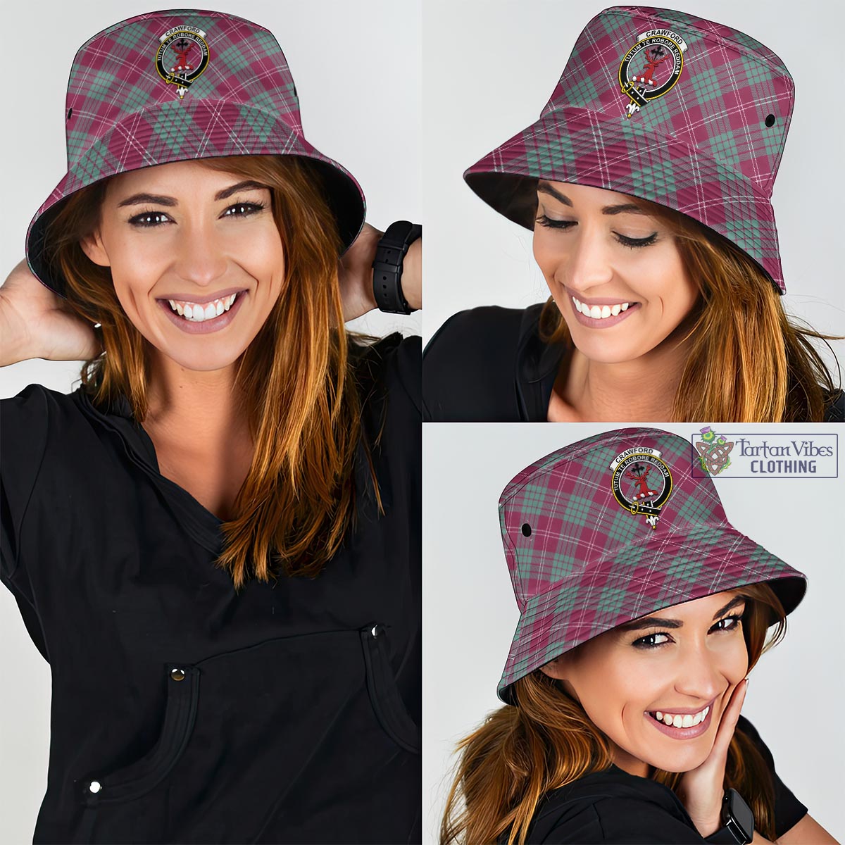 Tartan Vibes Clothing Crawford Ancient Tartan Bucket Hat with Family Crest